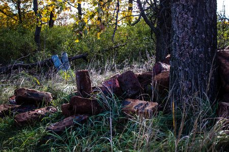 Battlefield near Kherson in Ukraine, after the Russian army has undergone a defeat, the Ukrainian offensive was a success and numerous Russian lossのeditorial素材