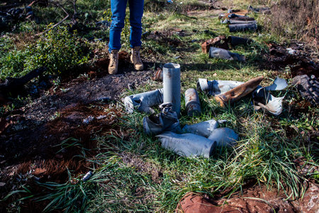 Battlefield near Kherson in Ukraine, after the Russian army has undergone a defeat, the Ukrainian offensive was a success and numerous Russian lossのeditorial素材
