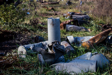 Battlefield near Kherson in Ukraine, after the Russian army has undergone a defeat, the Ukrainian offensive was a success and numerous Russian lossのeditorial素材