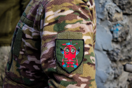 Soldiers have a resting time and enjoy before the attack, Ukrainian army infantry soldiers on the front line, they specialize in mortar fire from enemy lines. Their objective is to weaken the Russian army by permanent fire, their situation is very dangeroのeditorial素材