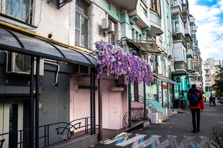 Cityscape and architecture of the city of Kyiv during the war with Russia, the historic and modern buildings of Kyiv are the target of Russian missiles and the sirens sound every dayのeditorial素材