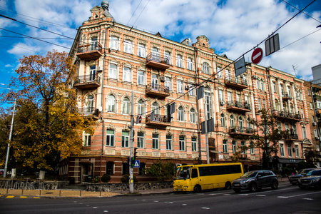 Cityscape and architecture of the city of Kyiv during the war with Russia, the historic and modern buildings of Kyiv are the target of Russian missiles and the sirens sound every dayのeditorial素材