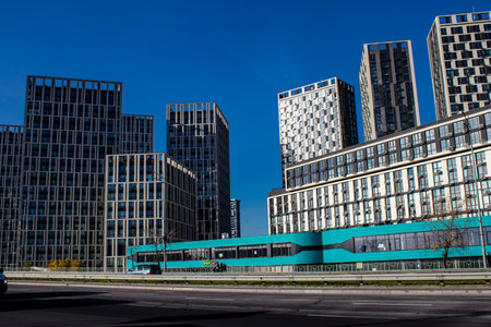 Cityscape and architecture of the city of Kyiv during the war with Russia, the historic and modern buildings of Kyiv are the target of Russian missiles and the sirens sound every dayのeditorial素材