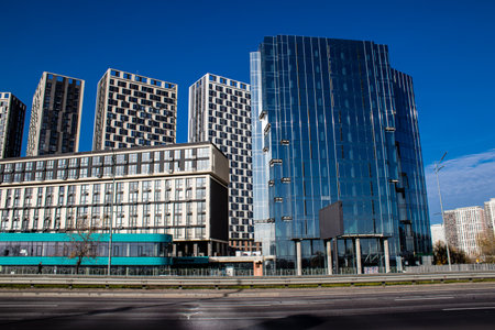 Cityscape and architecture of the city of Kyiv during the war with Russia, the historic and modern buildings of Kyiv are the target of Russian missiles and the sirens sound every dayのeditorial素材