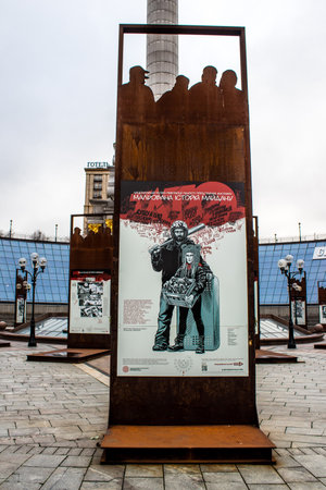 "Painted History of Maidan" art exhibition located at Maidan Nezalezhnosti in the central square of Kyiv, the capital of Ukraine. The objective of this exhibition is to highlight this place which is the symbol of the revolution with drawings made with sprのeditorial素材