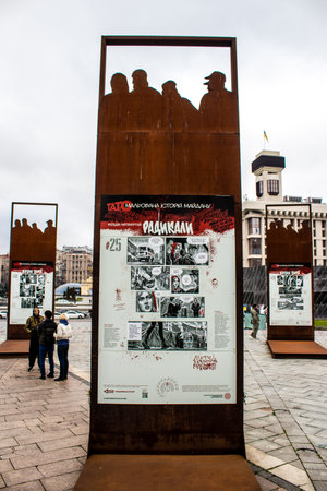 "Painted History of Maidan" art exhibition located at Maidan Nezalezhnosti in the central square of Kyiv, the capital of Ukraine. The objective of this exhibition is to highlight this place which is the symbol of the revolution with drawings made with sprのeditorial素材