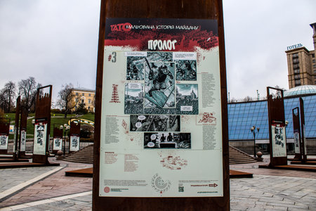"Painted History of Maidan" art exhibition located at Maidan Nezalezhnosti in the central square of Kyiv, the capital of Ukraine. The objective of this exhibition is to highlight this place which is the symbol of the revolution with drawings made with sprのeditorial素材