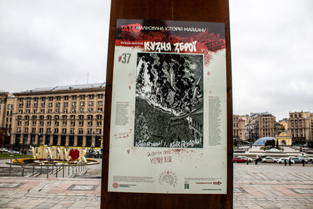 "Painted History of Maidan" art exhibition located at Maidan Nezalezhnosti in the central square of Kyiv, the capital of Ukraine. The objective of this exhibition is to highlight this place which is the symbol of the revolution with drawings made with sprのeditorial素材