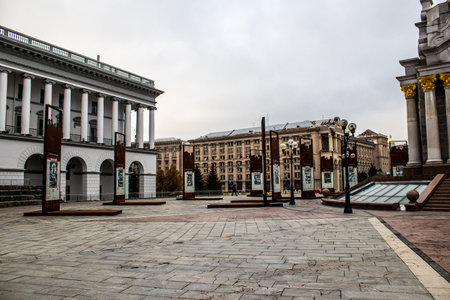 "Painted History of Maidan" art exhibition located at Maidan Nezalezhnosti in the central square of Kyiv, the capital of Ukraine. The objective of this exhibition is to highlight this place which is the symbol of the revolution with drawings made with sprのeditorial素材