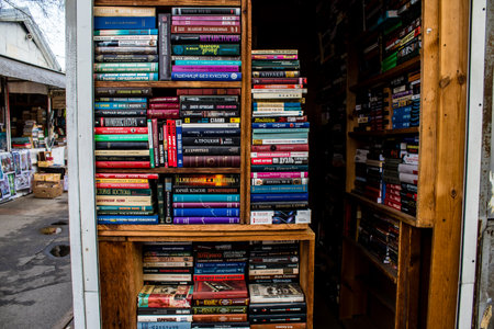 Book market Petrivka located in Kyiv, Ukraine. Famous for its great range of books. Sprawling open air market with stalls selling secondhand books. Despite the war and the fact that there are no tourists, this place remains very popular for locals who visのeditorial素材