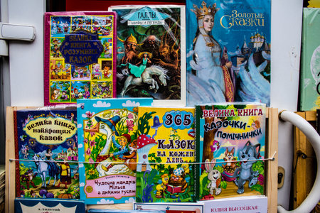 Book market Petrivka located in Kyiv, Ukraine. Famous for its great range of books. Sprawling open air market with stalls selling secondhand books. Despite the war and the fact that there are no tourists, this place remains very popular for locals who visのeditorial素材