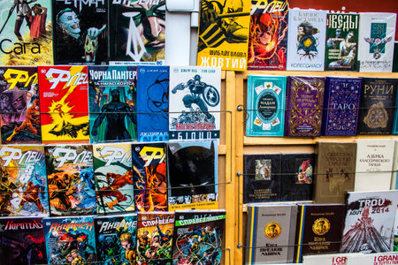 Book market Petrivka located in Kyiv, Ukraine. Famous for its great range of books. Sprawling open air market with stalls selling secondhand books. Despite the war and the fact that there are no tourists, this place remains very popular for locals who visのeditorial素材