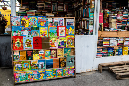 Book market Petrivka located in Kyiv, Ukraine. Famous for its great range of books. Sprawling open air market with stalls selling secondhand books. Despite the war and the fact that there are no tourists, this place remains very popular for locals who visのeditorial素材