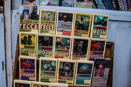 Book market Petrivka located in Kyiv, Ukraine. Famous for its great range of books. Sprawling open air market with stalls selling secondhand books. Despite the war and the fact that there are no tourists, this place remains very popular for locals who visのeditorial素材