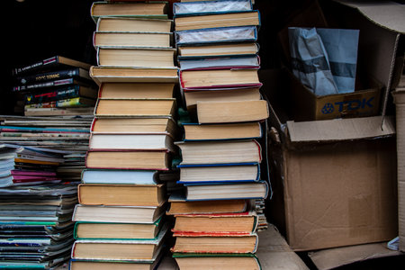 Book market Petrivka located in Kyiv, Ukraine. Famous for its great range of books. Sprawling open air market with stalls selling secondhand books. Despite the war and the fact that there are no tourists, this place remains very popular for locals who visのeditorial素材