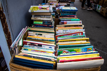 Book market Petrivka located in Kyiv, Ukraine. Famous for its great range of books. Sprawling open air market with stalls selling secondhand books. Despite the war and the fact that there are no tourists, this place remains very popular for locals who visのeditorial素材