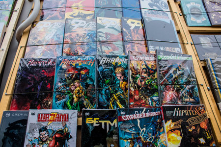 Book market Petrivka located in Kyiv, Ukraine. Famous for its great range of books. Sprawling open air market with stalls selling secondhand books. Despite the war and the fact that there are no tourists, this place remains very popular for locals who visのeditorial素材