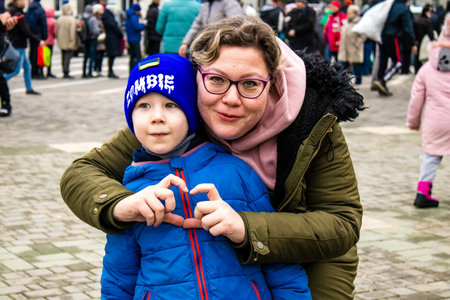 Citizens of Kherson celebrate the liberation of the city on Freedom Square in the city center. Russian troops left Kherson after a nine-month occupation and a counter offensive by the Ukrainian army.のeditorial素材
