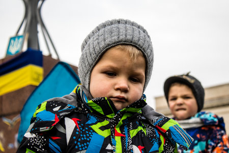 kid of Kherson celebrate the liberation of the city on Freedom Square in the city center. Russian troops left Kherson after a nine-month occupationのeditorial素材