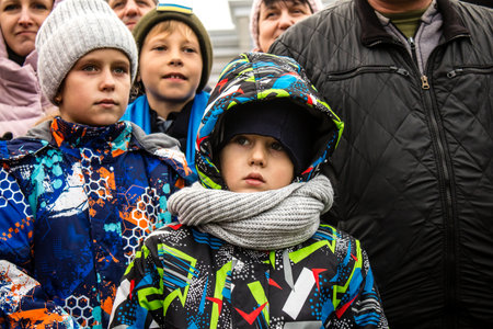 kid of Kherson celebrate the liberation of the city on Freedom Square in the city center. Russian troops left Kherson after a nine-month occupationのeditorial素材