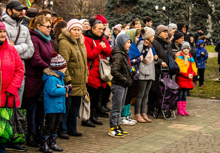 Citizens of Kherson celebrate the liberation of the city on Freedom Square in the city center. Russian troops left Kherson after a nine-month occupationのeditorial素材