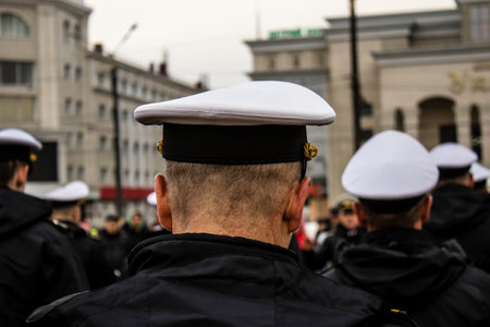 The Ukrainian Navy Band march through the streets of Kherson to celebrate the liberation of the city. Russian troops left Kherson after a nine-month occupationのeditorial素材