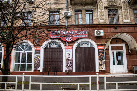 Cityscape and facade of building in Kherson city. Russian troops left Kherson after a nine-month occupation and a counter-offensive by the Ukrainian armyのeditorial素材