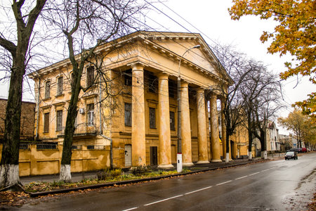 Cityscape and facade of building in Kherson city. Russian troops left Kherson after a nine-month occupation and a counter-offensive by the Ukrainian armyのeditorial素材