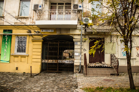 Cityscape and facade of building in Kherson city. Russian troops left Kherson after a nine-month occupation and a counter-offensive by the Ukrainian armyのeditorial素材