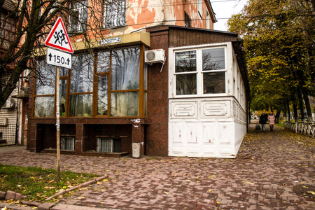 Cityscape and facade of building in Kherson city. Russian troops left Kherson after a nine-month occupation and a counter-offensive by the Ukrainian armyのeditorial素材