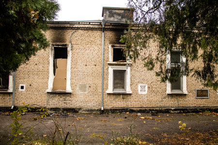 Cityscape and facade of building in Kherson city. Russian troops left Kherson after a nine-month occupation and a counter-offensive by the Ukrainian armyのeditorial素材