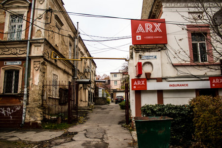 Cityscape and facade of building in Kherson city. Russian troops left Kherson after a nine-month occupation and a counter-offensive by the Ukrainian armyのeditorial素材