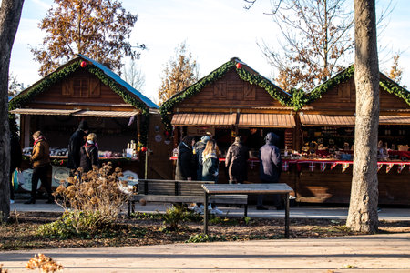 On the Promenades Jean-Louis Schneiter, the 150 chalets of the "Christmas Village" will be deployed. Christmas Market in Reims will take place from December 1 to 30, 2022. The stands are made up of a multitude of gastronomic, artisanal and festive productのeditorial素材