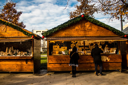 On the Promenades Jean-Louis Schneiter, the 150 chalets of the "Christmas Village" will be deployed. Christmas Market in Reims will take place from December 1 to 30, 2022. The stands are made up of a multitude of gastronomic, artisanal and festive productのeditorial素材