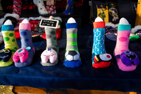 Socks stand at the Christmas Market in Reims will take place from December 1 to 30, 2022. On the Promenades Jean-Louis Schneiter, the 150 chalets of the "Christmas Village" will be deployed.のeditorial素材