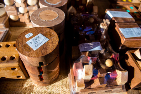 Decorative wooden objects at the Christmas Market in Reims will take place from December 1 to 30, 2022. On the Promenades Jean-Louis Schneiter, the 150 chalets of the "Christmas Village" will be deployed.のeditorial素材