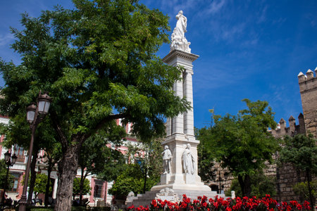 Sevilla, Spain - June 06, 2023 Architecture and cityscape of the city center of Sevilla, an emblematic city and the capital of Andalusia.のeditorial素材