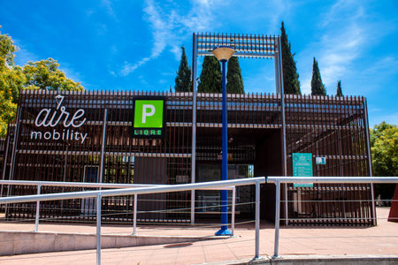 Seville, Spain - June 06, 2023 Architecture and cityscape of Cartuja Island, one of the neighborhoods of Seville, emblematic city and capital of Andalusia.のeditorial素材