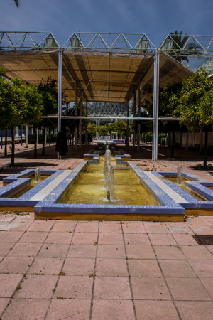 Seville, Spain - June 06, 2023 Architecture and cityscape of Cartuja Island, one of the neighborhoods of Seville, emblematic city and capital of Andalusia.のeditorial素材