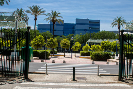 Seville, Spain - June 06, 2023 Architecture and cityscape of Cartuja Island, one of the neighborhoods of Seville, emblematic city and capital of Andalusia.のeditorial素材