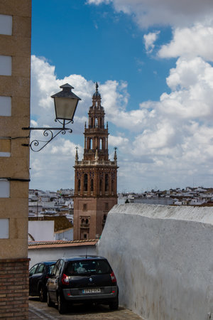Carmona, Spain - June 10, 2023 Architecture and cityscape of Carmona's town. View of the narrow white streets of one of the oldest cities in Europe and an emblematic place in Andalusia, southern Spainのeditorial素材