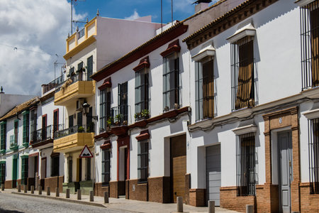 Carmona, Spain - June 10, 2023 Architecture and cityscape of Carmona's town. View of the narrow white streets of one of the oldest cities in Europe and an emblematic place in Andalusia, southern Spainのeditorial素材