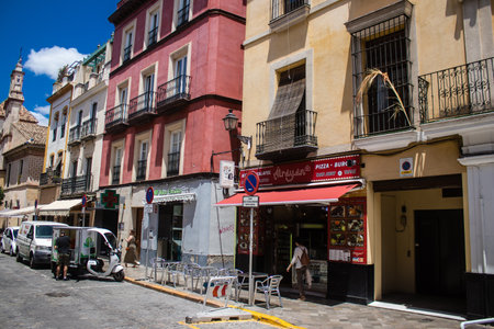 Sevilla, Spain - June 13, 2023 Architecture and cityscape of the city center of Sevilla, an emblematic city and the capital of Andalusia.のeditorial素材