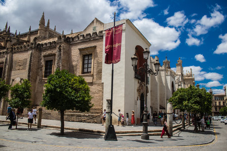 Sevilla, Spain - June 13, 2023 Architecture and cityscape of the city center of Sevilla, an emblematic city and the capital of Andalusia.のeditorial素材