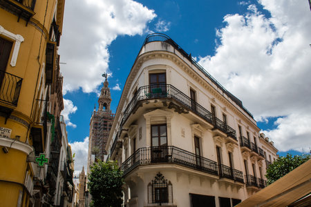Sevilla, Spain - June 13, 2023 Architecture and cityscape of the city center of Sevilla, an emblematic city and the capital of Andalusia.のeditorial素材
