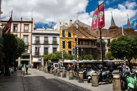 Sevilla, Spain - June 13, 2023 Architecture and cityscape of the city center of Sevilla, an emblematic city and the capital of Andalusia.のeditorial素材