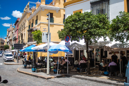 Sevilla, Spain - June 13, 2023 Architecture and cityscape of the city center of Sevilla, an emblematic city and the capital of Andalusia.のeditorial素材