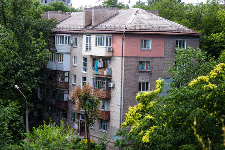 Even if the city is on the frontline and very close of the combat zone, most of the buildings are still intact thanks to a very efficient air defense system. The problem comes mainly from the nuclear power plant of Zaporizhia, occupied by the Russians armのeditorial素材
