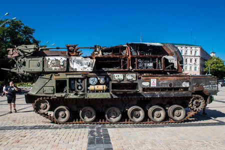 The exhibition of destroyed Russian military equipment is an outdoor exhibit and features Russian...