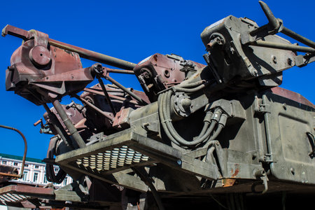 The exhibition of destroyed Russian military equipment is an outdoor exhibit and features Russian military equipment that has been captured and destroyed by Ukraine since the start of the war. The presentation of this destroyed Russian military material iのeditorial素材
